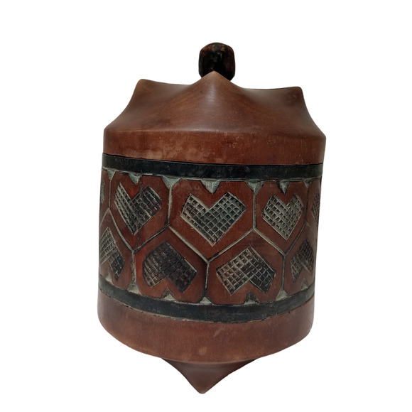 African Hand Carved Wooden Canister Artist Signed Mweng - Picture 2 of 8